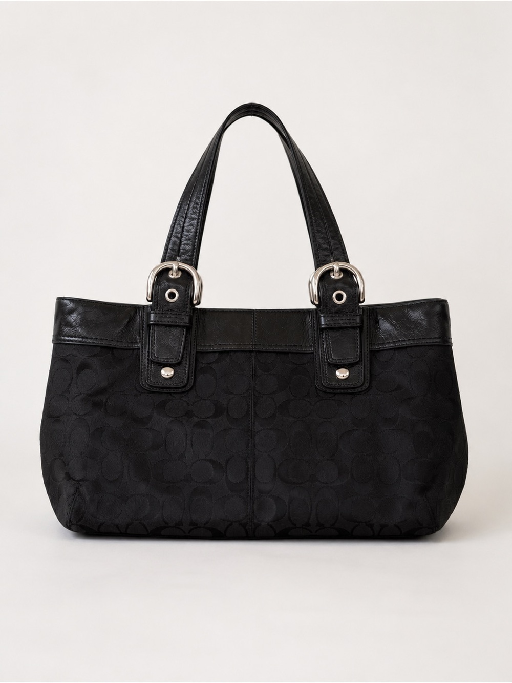 Coach F13742 Black Signature Jacquard Pleated Tote Shoulder Bag